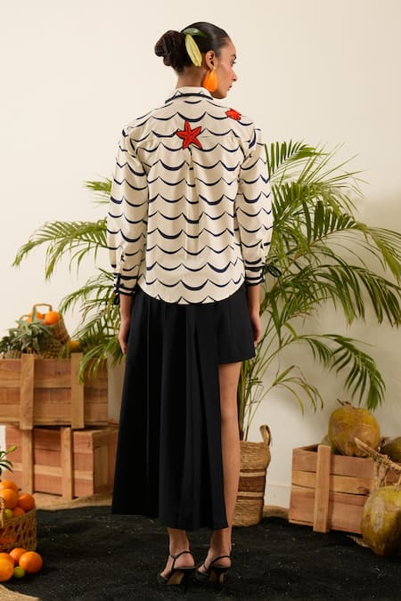 Urban Life Ocean Crab Cotton Poplin Patchwork Shirt 