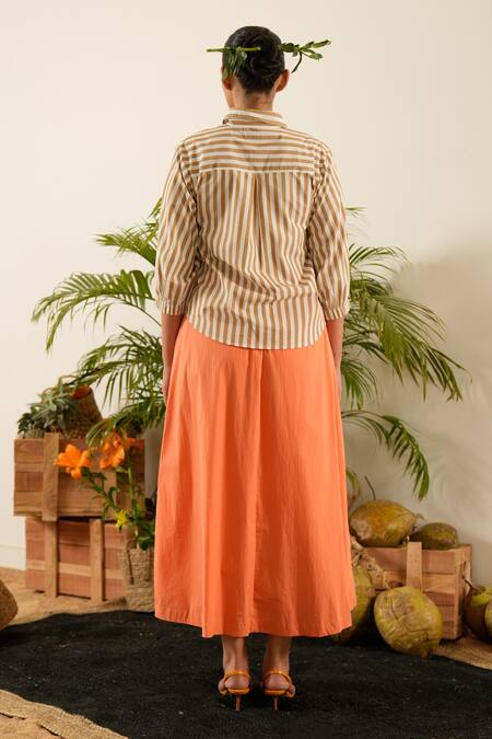 Shop Urban Life Beige Cotton, Poplin Embroidery Collared Floral Patchwork Shirt at Aza Fashions Shop_Urban Life_Beige Cotton, Poplin Embroidery Collared Floral Patchwork Shirt_at_Aza_Fashions