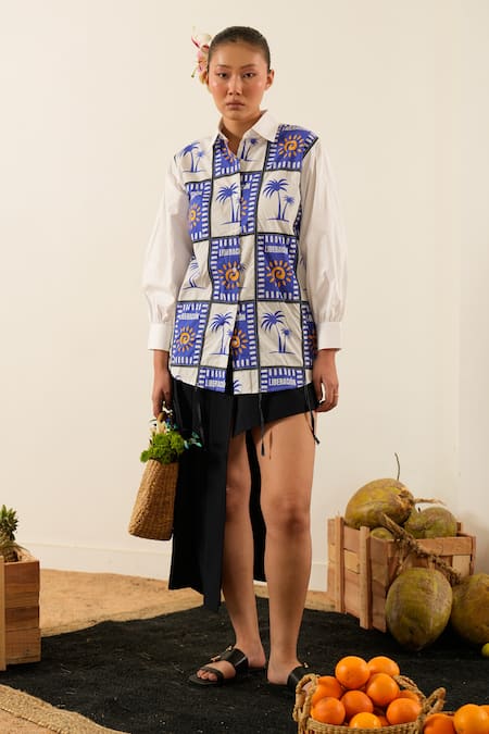 Urban life Cotton Poplin Patchwork Print Shirt 