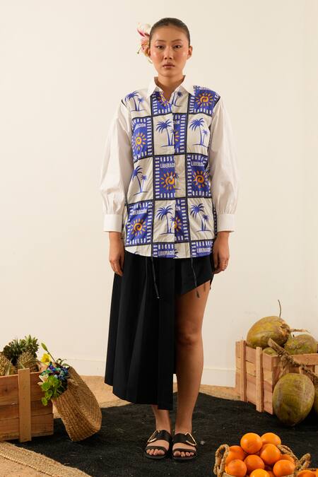 Urban Life White Cotton Patchwork Collared Poplin Print Shirt Online at Aza Fashions Urban Life_White Cotton Patchwork Collared Poplin Print Shirt_Online_at_Aza_Fashions