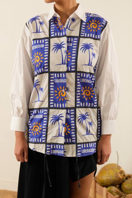 Buy Urban Life White Cotton Patchwork Collared Poplin Print Shirt Online at Aza Fashions Buy_Urban Life_White Cotton Patchwork Collared Poplin Print Shirt_Online_at_Aza_Fashions