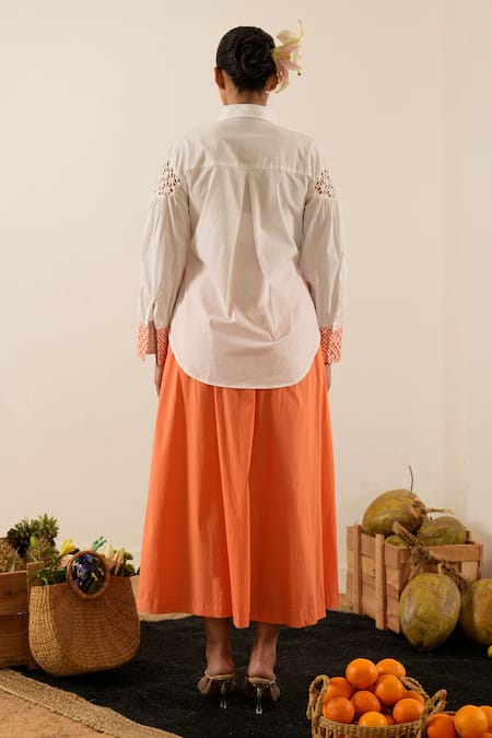Urban Life Orange Cotton Poplin Schiffli Patchwork Shirt 