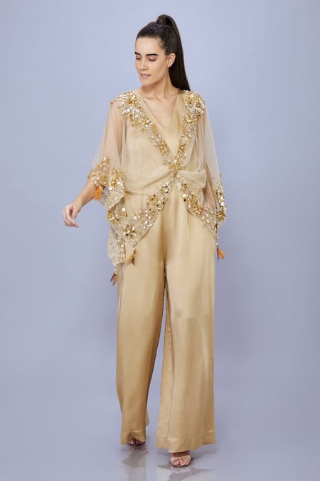 DILNAZ Snowflake Hand Embroidered Kaftan With Jumpsuit 