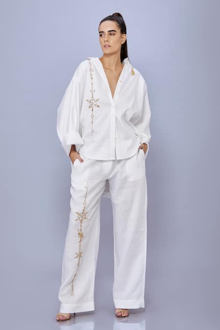 Dilnaz Hand Embrodiered Straight Trouser 