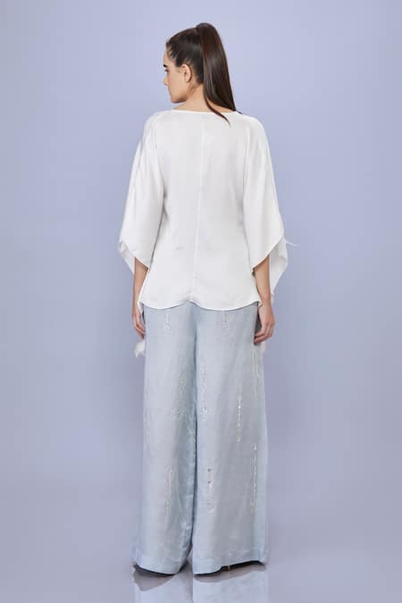 Dilnaz_Grey Blended Satin Embellished Jewel Snowflake Crystal Trouser_Online_at_Aza_Fashions