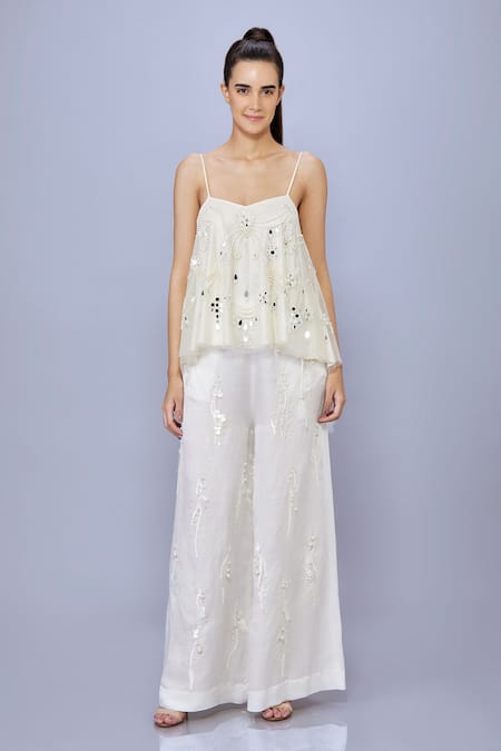 DILNAZ Mirror Hand Embroidered Spagheti Top 