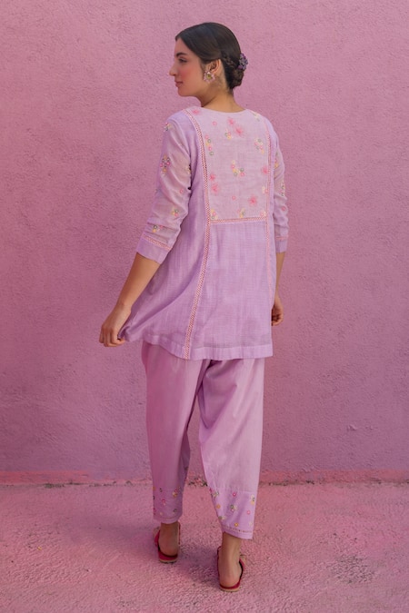 Nimbu Mirchi Bloom Yoke Embroidered Gathered Short Kurta With Salwar 