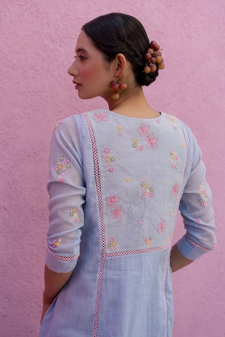 Nimbu Mirchi Bloom Yoke Embroidered Gathered Short Kurta With Salwar 