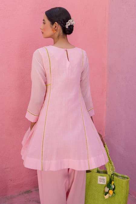 Nimbu Mirchi Blossom Yoke Embroidered Short Kurta With Salwar 