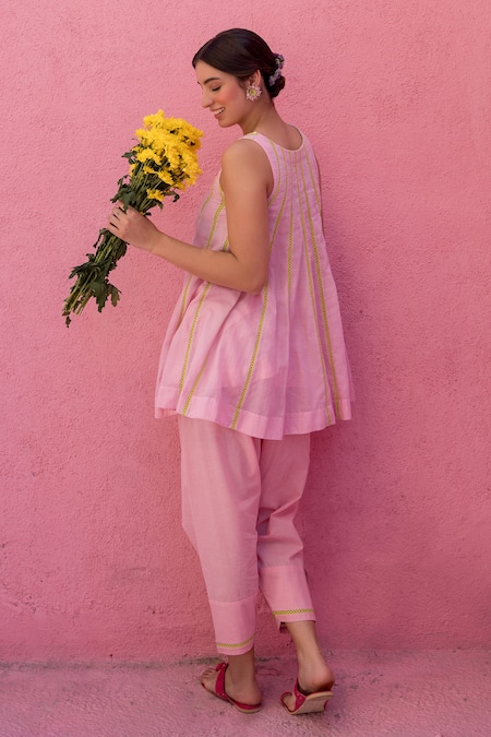 Nimbu Mirchi Lace Embroidered Kalidar Short Kurta Salwar Set 