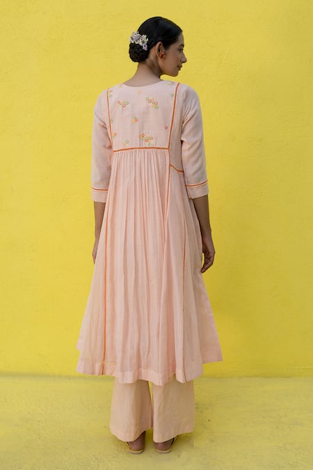 Nimbu Mirchi Fleur Patch Embroidered Gathered Anarkali With Palazzo 