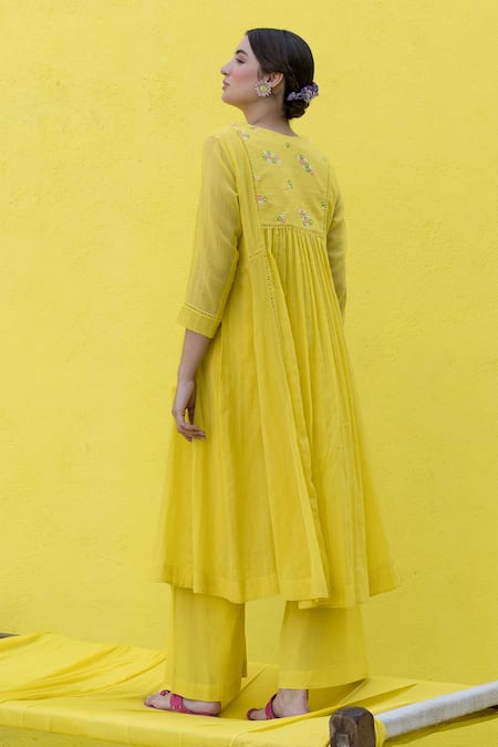 Nimbu Mirchi Flora Patch Embroidered Gathered Anarkali With Palazzo 