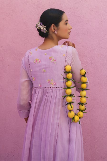 Nimbu Mirchi Petunia Patch Embroidered Gathered Anarkali With Palazzo 