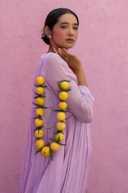 Buy_Nimbu Mirchi_Purple Cotton, Kota Petunia Patch Embroidered Gathered Anarkali With Palazzo _Online_at_Aza_Fashions