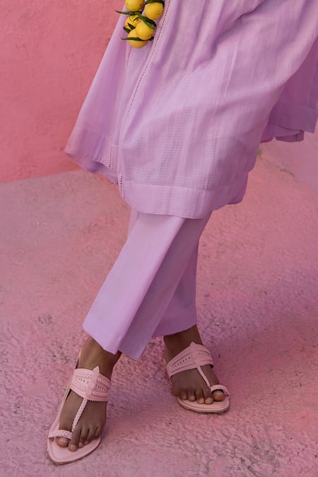 Nimbu Mirchi_Purple Cotton, Kota Petunia Patch Embroidered Gathered Anarkali With Palazzo _at_Aza_Fashions