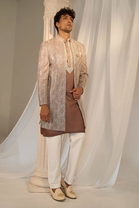 Buy_Soniya G X AZA_Pink Tussar, Chanderi , Embroidery, Chikankari Jacket Kurta Set 