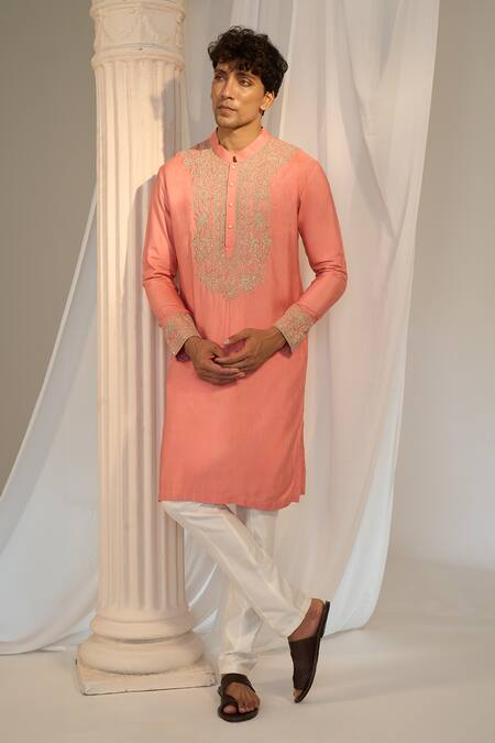 Buy_Soniya G X AZA_Pink Handloom Cotton Embroidery Floral Kurta Pant Set _Online_at_Aza_Fashions