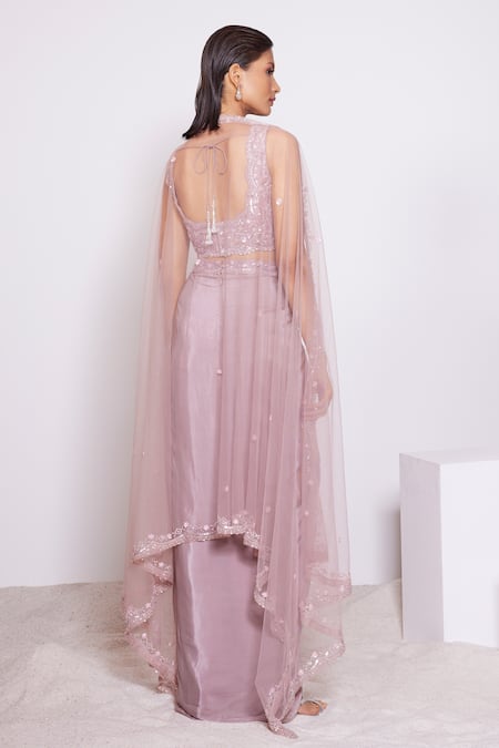 Panihari Floral Embroidered Blouse & Draped Skirt Set 