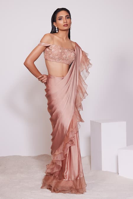 Panihari Pre-Draped Organza Ruffle Skirt Saree Set 
