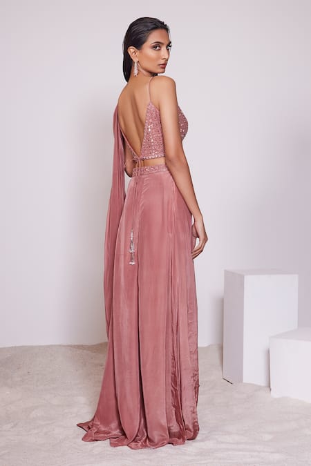 Panihari Pre-Draped Skirt Saree With Floral Embroidered Blouse 