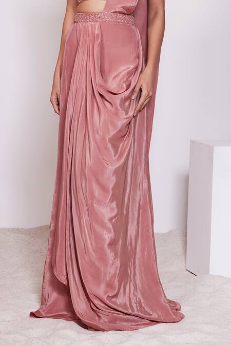 Buy Panihari Red Silk, Satin Sequins, Beads, Pre-draped Skirt Saree With Floral Blouse Online at Aza Fashions Buy_Panihari_Red Silk, Satin Sequins, Beads, Pre-draped Skirt Saree With Floral Blouse _Online_at_Aza_Fashions