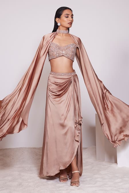 Panihari Embroidered Blouse & Draped Skirt Set 