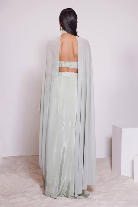 Panihari Embroidered Tube Blouse & Draped Skirt Set 