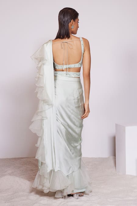 Panihari Pre-Draped Ruffle Skirt Saree With Embroidered Blouse 