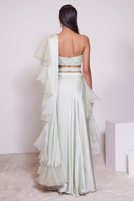 Panihari Pre-Draped Ruffle Skirt Saree With Plunge Neck Blouse 