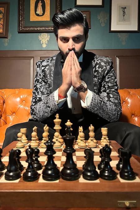 Shop The House Of Diwans Black Velvet, Cotton, Satin, Polyester, Viscose Thread Tuxedo Trouser Set Online at Aza Fashions Shop_The House Of Diwans_Black Velvet, Cotton, Satin, Polyester, Viscose Thread Tuxedo Trouser Set _Online_at_Aza_Fashions