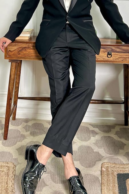 Shop_The House Of Diwans_Black Cotton, Satin Sequins, Beads Wave Tuxedo Set _Online_at_Aza_Fashions