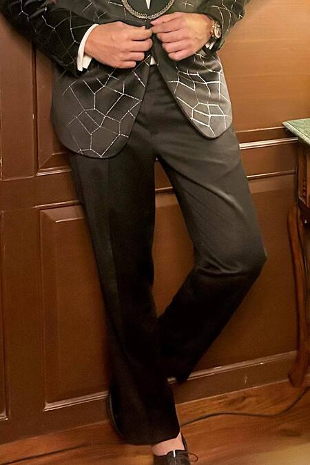 The House Of Diwans Black Velvet, Cotton, Satin, Polyester, Viscose Beads, Embellished Tuxedo Set at Aza Fashions The House Of Diwans_Black Velvet, Cotton, Satin, Polyester, Viscose Beads, Embellished Tuxedo Set _at_Aza_Fashions