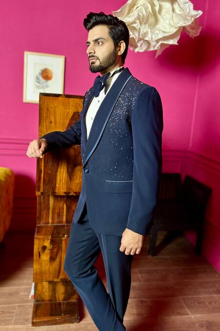 Buy The House Of Diwans Black Cotton, Satin, Suede Beads Gradient Embellished Tuxedo Trouser Set Online at Aza Fashions Buy_The House Of Diwans_Black Cotton, Satin, Suede Beads Gradient Embellished Tuxedo Trouser Set _Online_at_Aza_Fashions