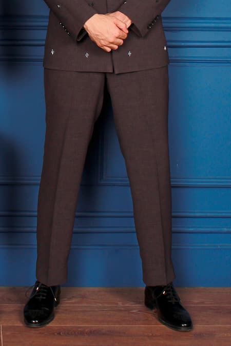 The House Of Diwans_Black Polyester, Viscose, Cotton Beads Embellished Bandhgala Pant Set _Online_at_Aza_Fashions