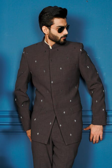 Buy_The House Of Diwans_Black Polyester, Viscose, Cotton Beads Embellished Bandhgala Pant Set _Online_at_Aza_Fashions