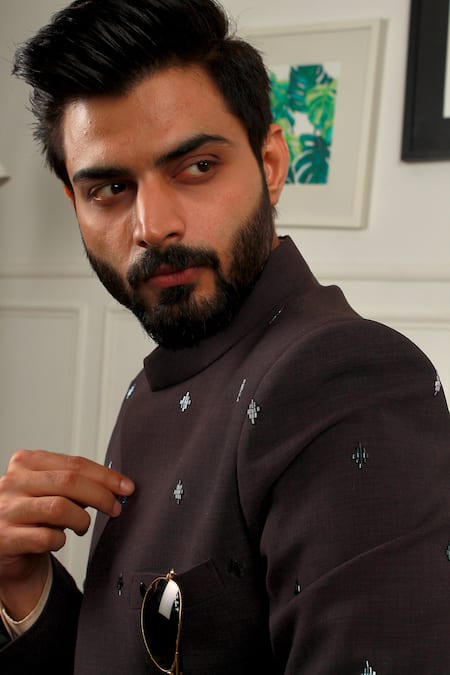 Shop_The House Of Diwans_Black Polyester, Viscose, Cotton Beads Embellished Bandhgala Pant Set _Online_at_Aza_Fashions