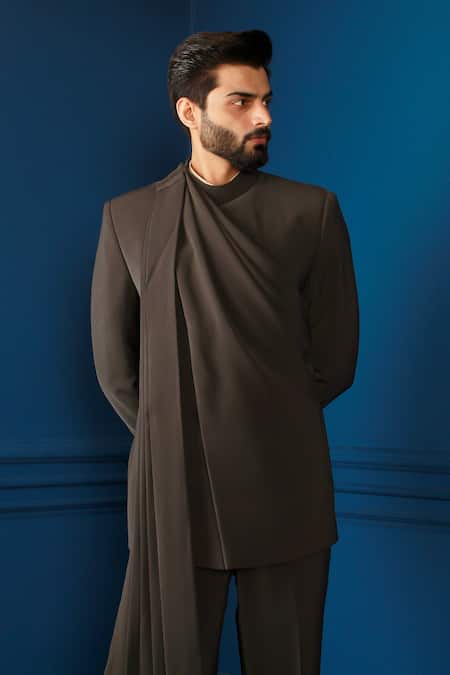 The House Of Diwans Solid Draped Bandhgala Pant Set 