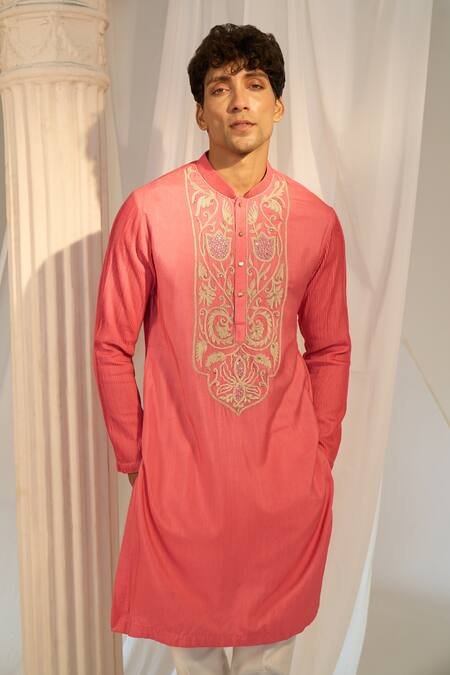 Buy_Soniya G X AZA_Pink Handloom Cotton Embroidery Floral Kurta Set 