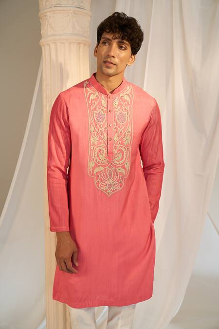 Shop_Soniya G X AZA_Pink Handloom Cotton Embroidery Floral Kurta Set 