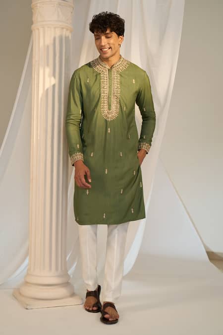 Buy_Soniya G X AZA_Green Handloom Cotton Embroidery Kurta Set 