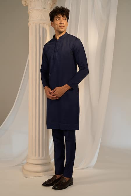 Buy_Soniya G X AZA_Blue Handloom Cotton Embroidery, Beads Nehru Jacket And Kurta Set _Online_at_Aza_Fashions