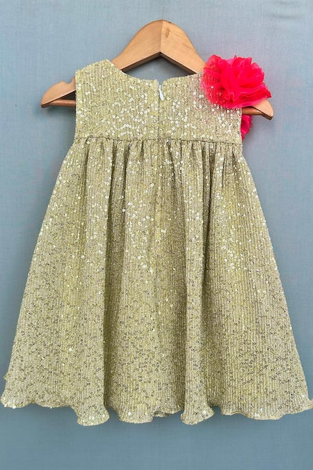 Shop Label Neeti Gold Lycra, Cotton Sequins, Applique Floral Shimmer Dress at Aza Fashions Shop_Label Neeti_Gold Lycra, Cotton Sequins, Applique Floral Shimmer Dress _at_Aza_Fashions