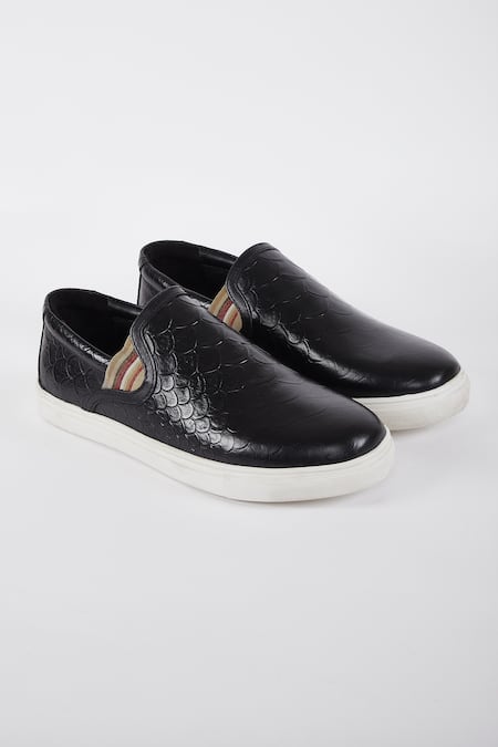 HATS OFF ACCESSORIES Black Solid Plain Leather Slip-on Loafers 