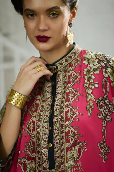 Buy_Rajdeep Ranawat_Pink Silk Embroidery Bandeau Neck Chantelle Flora Crest Print Tunic 