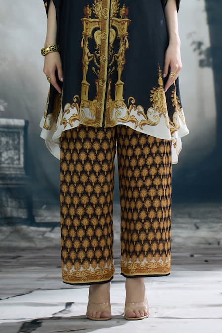 Buy_Rajdeep Ranawat_Black Modal, Satin Permaz Floral Butta Print Flared Pant 