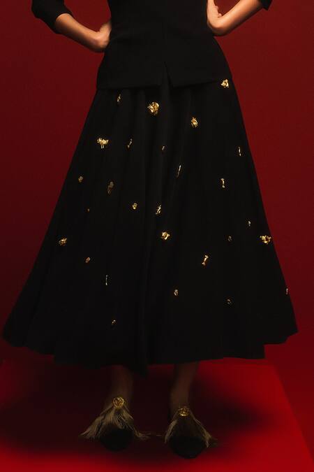 Buy Masaba Black Crepe Embroidery The Bombay Collar Embellished Jacket And Skirt Set Online at Aza Fashions Buy_Masaba_Black Crepe Embroidery The Bombay Collar Embellished Jacket And Skirt Set _Online_at_Aza_Fashions