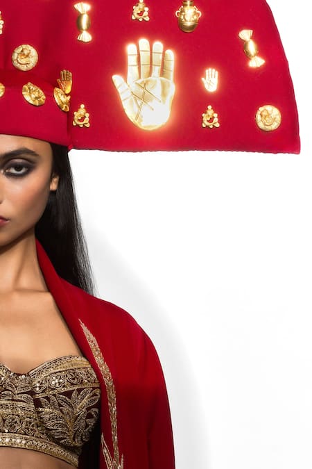 Masaba_Maroon Crepe Embroidery, Zari Sweetheart Neck The India Bralette And Skorts Set _Online_at_Aza_Fashions