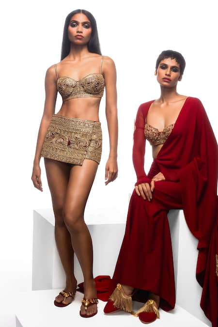 Masaba The Manhattan Embroidered Pre-Draped Saree Set With Mesh Bolero 