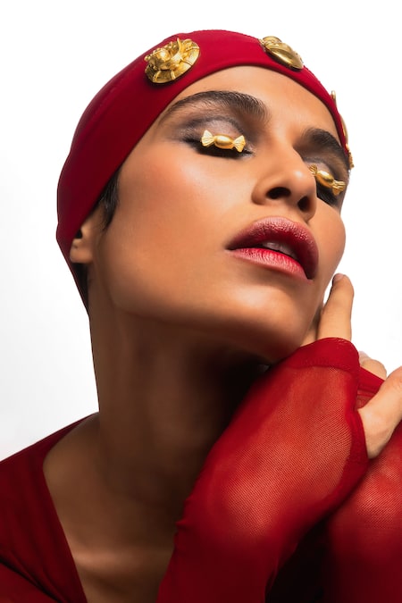 Shop_Masaba_Red Net, Silk Embroidery, The Manhattan Pre-draped Saree Set With Mesh Bolero _Online_at_Aza_Fashions