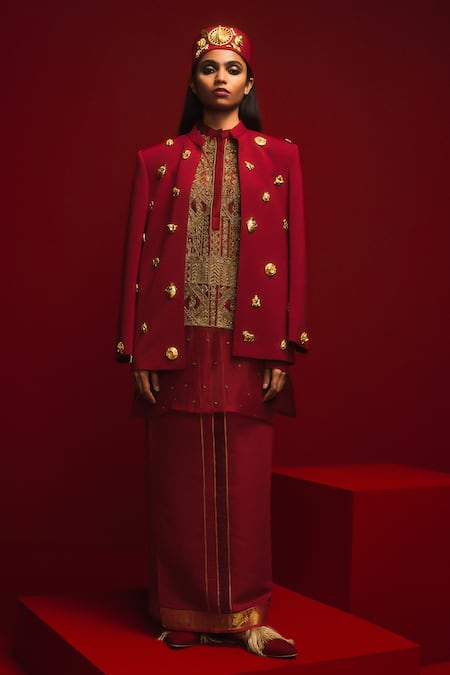 Masaba Tinted Glass Mascot Embellished Jodhpuri Jacket Kurta Set 